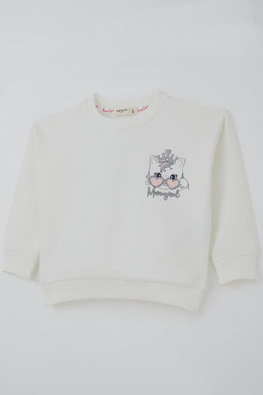 BRE Breeze Kız Çocuk Sweatshirt Minik Taçlı Kedi Prenses Baskılı Sırt Baskı Detaylı 1.5-5 Yaş, Ekru - Huamantla