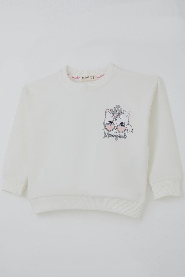 BRE Breeze Kız Çocuk Sweatshirt Minik Taçlı Kedi Prenses Baskılı Sırt Baskı Detaylı 1.5-5 Yaş, Ekru - Huamantla