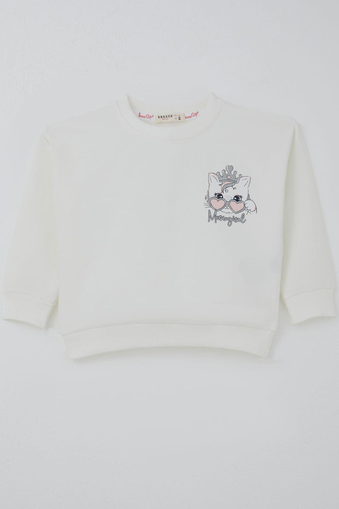 BRE Breeze Kız Çocuk Sweatshirt Minik Taçlı Kedi Prenses Baskılı Sırt Baskı Detaylı 1.5-5 Yaş, Ekru - Huamantla