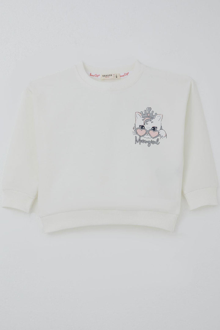 BRE Breeze Kız Çocuk Sweatshirt Minik Taçlı Kedi Prenses Baskılı Sırt Baskı Detaylı 1.5-5 Yaş, Ekru - Huamantla