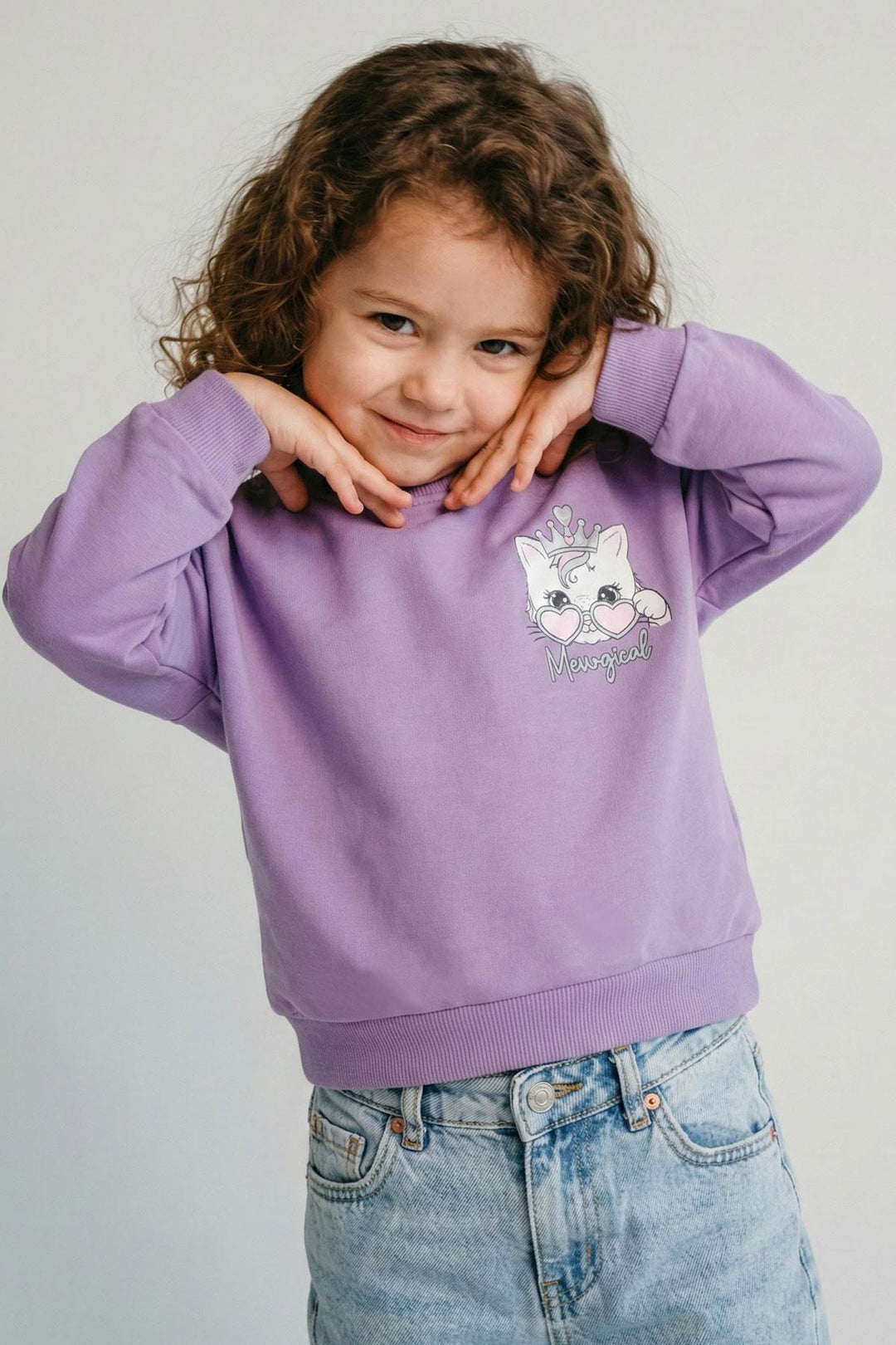 BRE Breeze Kız Çocuk Sweatshirt Minik Taçlı Kedi Prenses Baskılı Sırt Baskı Detaylı 1.5-5 Yaş, Lila - Nancy