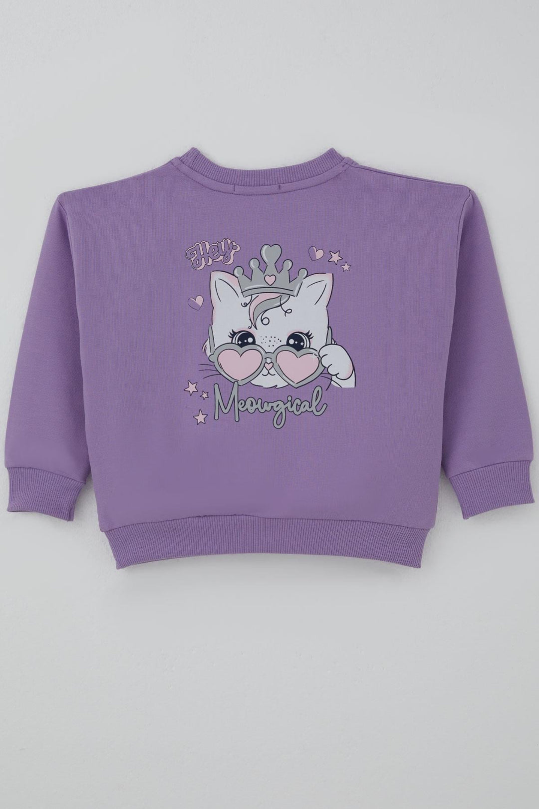 BRE Breeze Kız Çocuk Sweatshirt Minik Taçlı Kedi Prenses Baskılı Sırt Baskı Detaylı 1.5-5 Yaş, Lila - Nancy