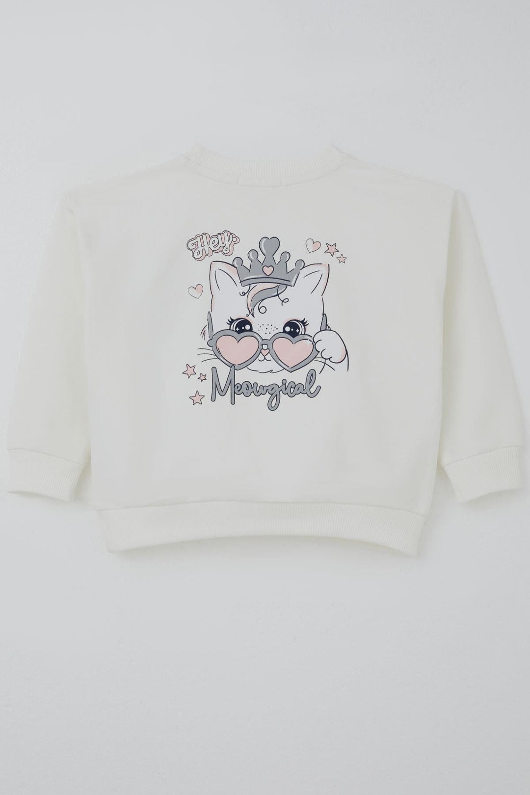 BRE Breeze Kız Çocuk Sweatshirt Minik Taçlı Kedi Prenses Baskılı Sırt Baskı Detaylı 1.5-5 Yaş, Ekru - Huamantla