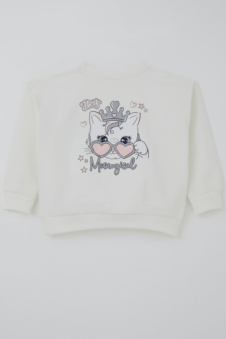 BRE Breeze Kız Çocuk Sweatshirt Minik Taçlı Kedi Prenses Baskılı Sırt Baskı Detaylı 1.5-5 Yaş, Ekru - Huamantla