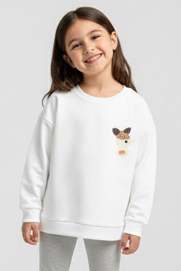 BRE Breeze Girl Child Sweatshirt Happy Cloud & Cute Chick Accessory Detailed 2-6 Years, Ecru - Everett