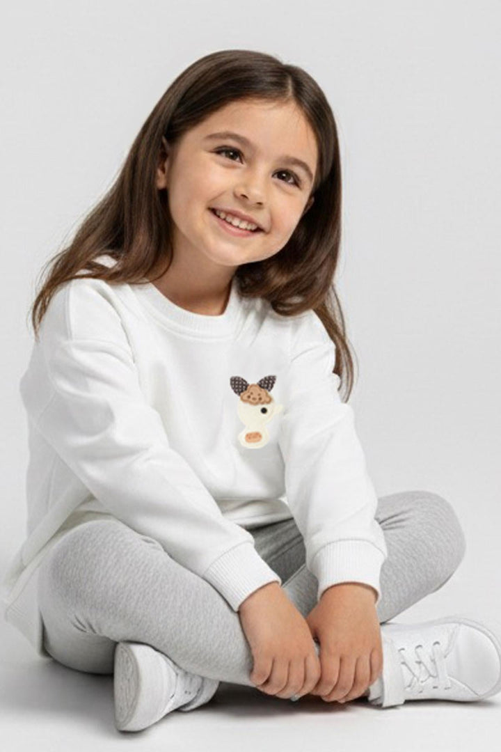 BRE Breeze Girl Child Sweatshirt Happy Cloud & Cute Chick Accessory Detailed 2-6 Years, Ecru - Everett