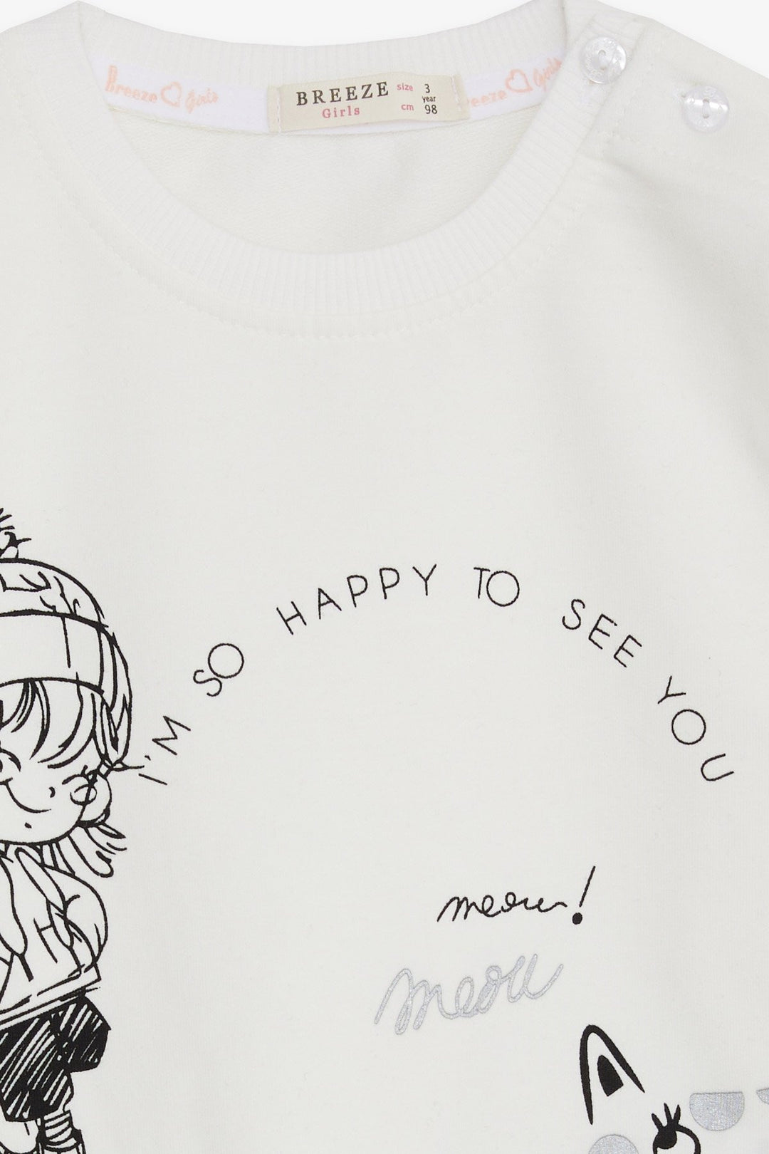 BRE Breeze Girl Child Sweatshirt Happy Girl Printed 1.5-5 Years, Ecru - Arden-Arcade