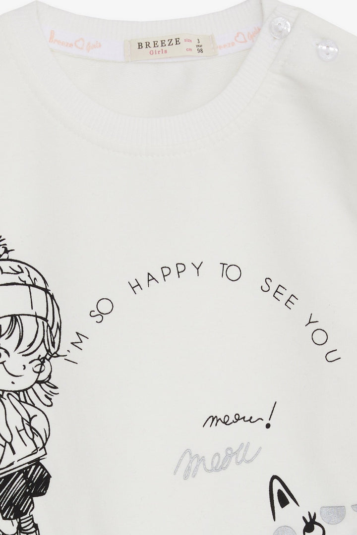 BRE Breeze Girl Child Sweatshirt Happy Girl Printed 1.5-5 Years, Ecru - Arden-Arcade