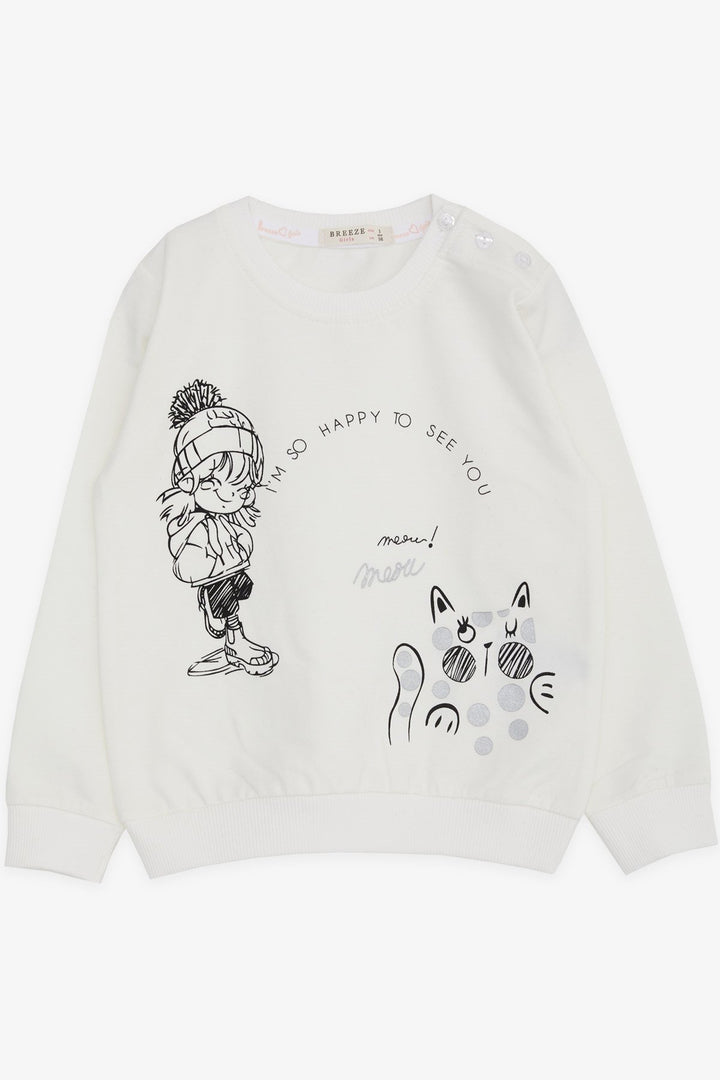 BRE Breeze Girl Child Sweatshirt Happy Girl Printed 1.5-5 Years, Ecru - Arden-Arcade