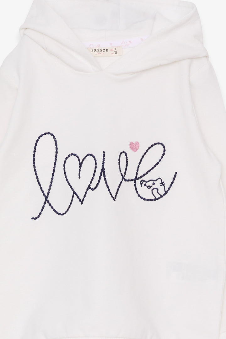 BRE Breeze Girl Child Sweatshirt Embroidered Text Printed 2-6 Years, Ecru - Roosendaal