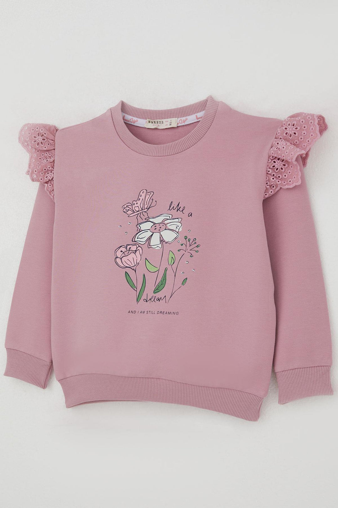 BRE Breeze Girl Child Sweatshirt with Flower Embroidery Detailed Flower Printed 2-6 Years, Rose Pink - Scarborough