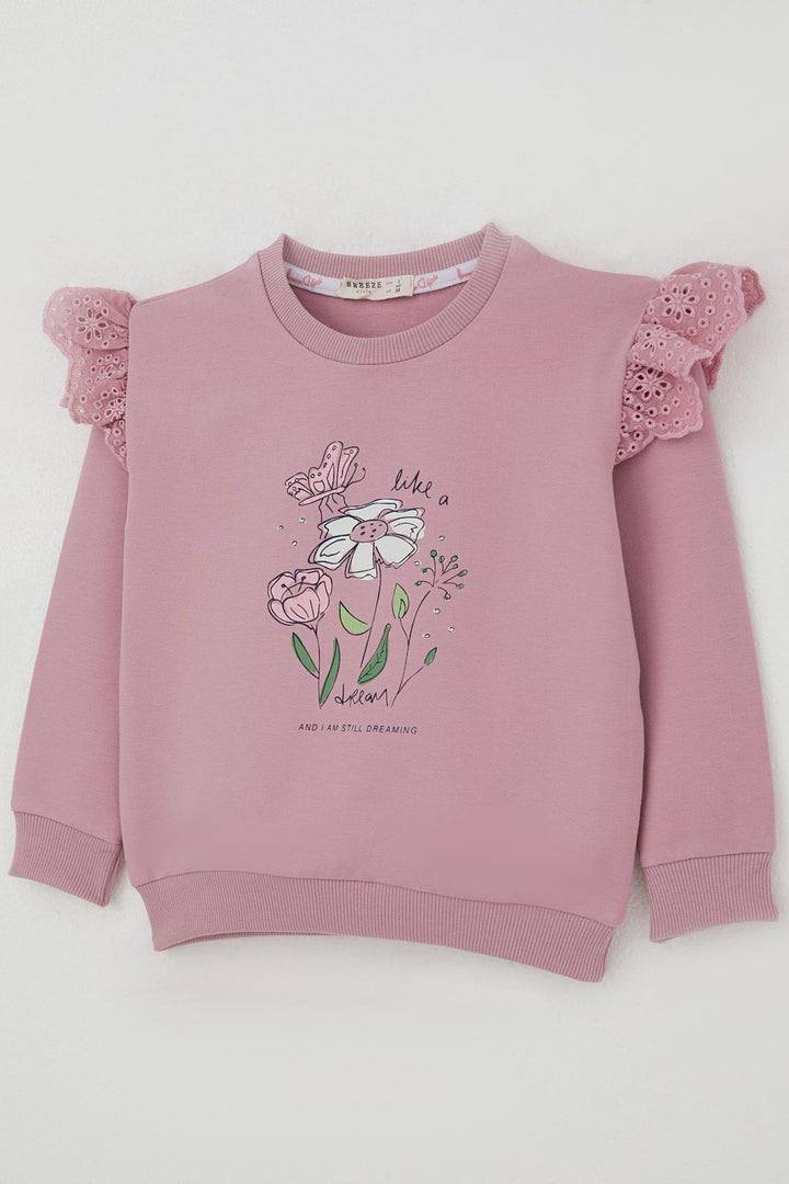 BRE Breeze Girl Child Sweatshirt with Flower Embroidery Detailed Flower Printed 2-6 Years, Rose Pink - Scarborough