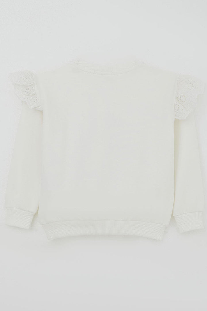 BRE Breeze Kız Çocuk Sweatshirt Omuzları Çiçek Nakış Detaylı Çiçek Baskılı 2-6 Yaş, Ekru - Kendall