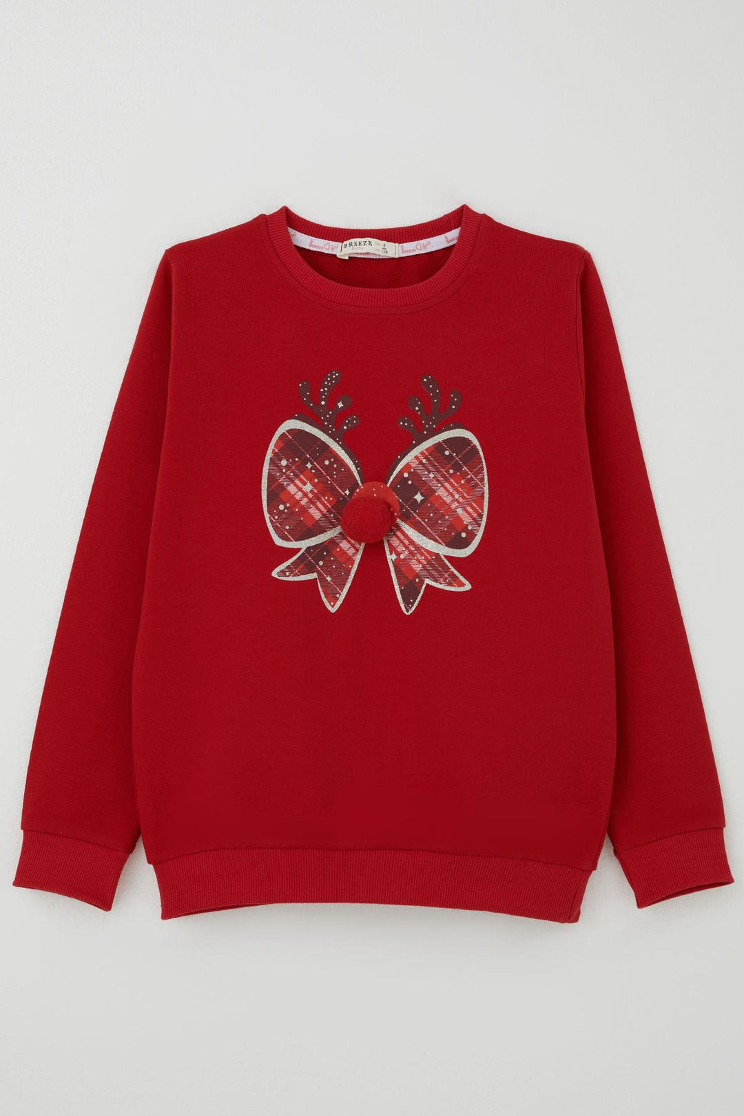 BRE Breeze Kız Çocuk Sweatshirt Ponponlu Yılbaşı Kurdeleli 62 Yaş, Kırmızı - Linares