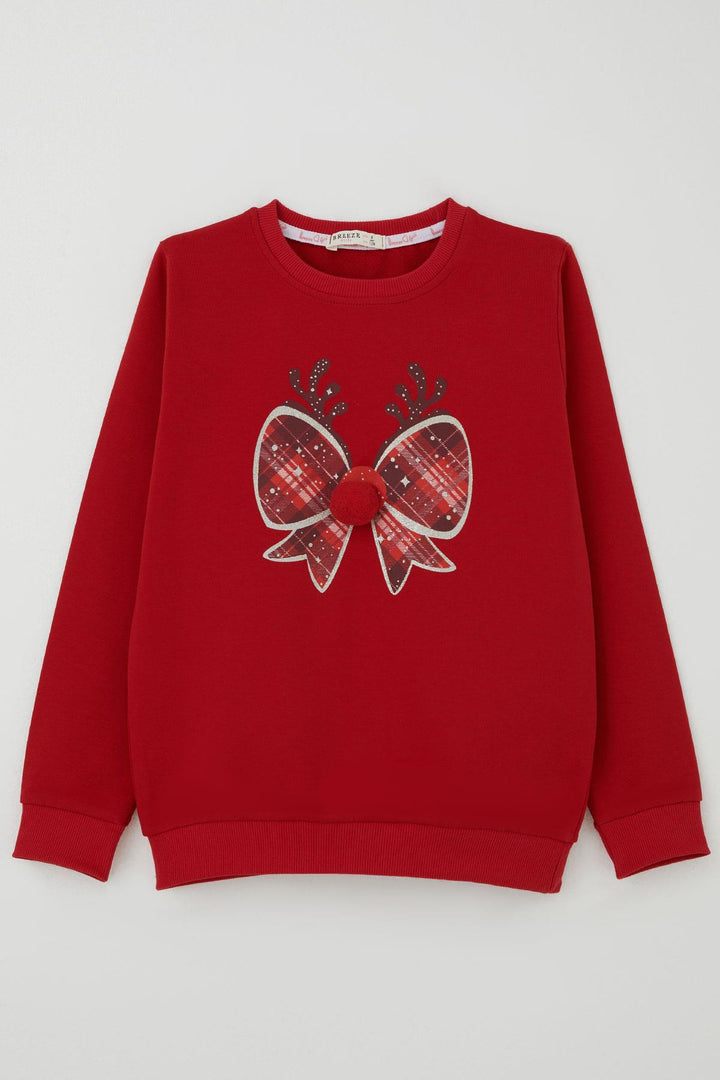 BRE Breeze Kız Çocuk Sweatshirt Ponponlu Yılbaşı Kurdeleli 62 Yaş, Kırmızı - Linares