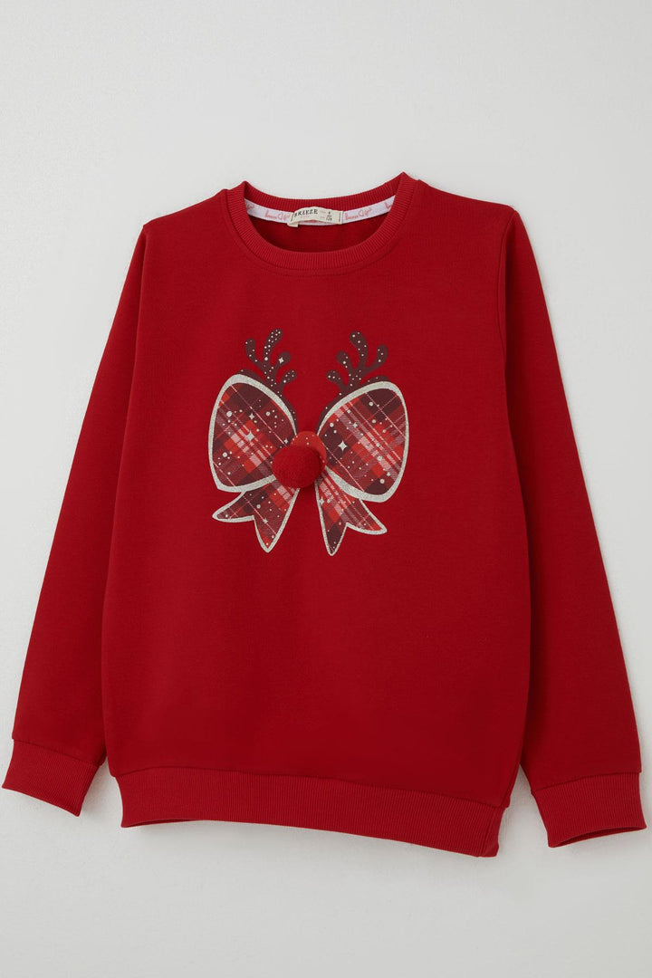 BRE Breeze Kız Çocuk Sweatshirt Ponponlu Yılbaşı Kurdeleli 62 Yaş, Kırmızı - Linares