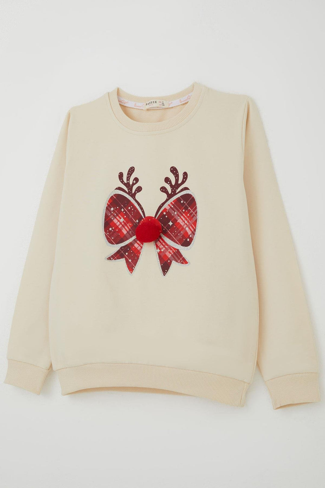BRE Breeze Girl Child Sweatshirt with Pom Poms and New Year's Ribbon, 62 Years, Cream - Sainte-Geneviève-des-Bois