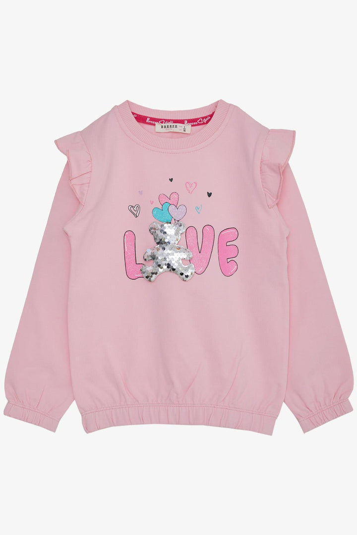 BRE Breeze Girl Child Sweatshirt with Sequined Bear Accessory and Glittery Printed Text, 1.5-5 Years, Pink - Piedras Negras