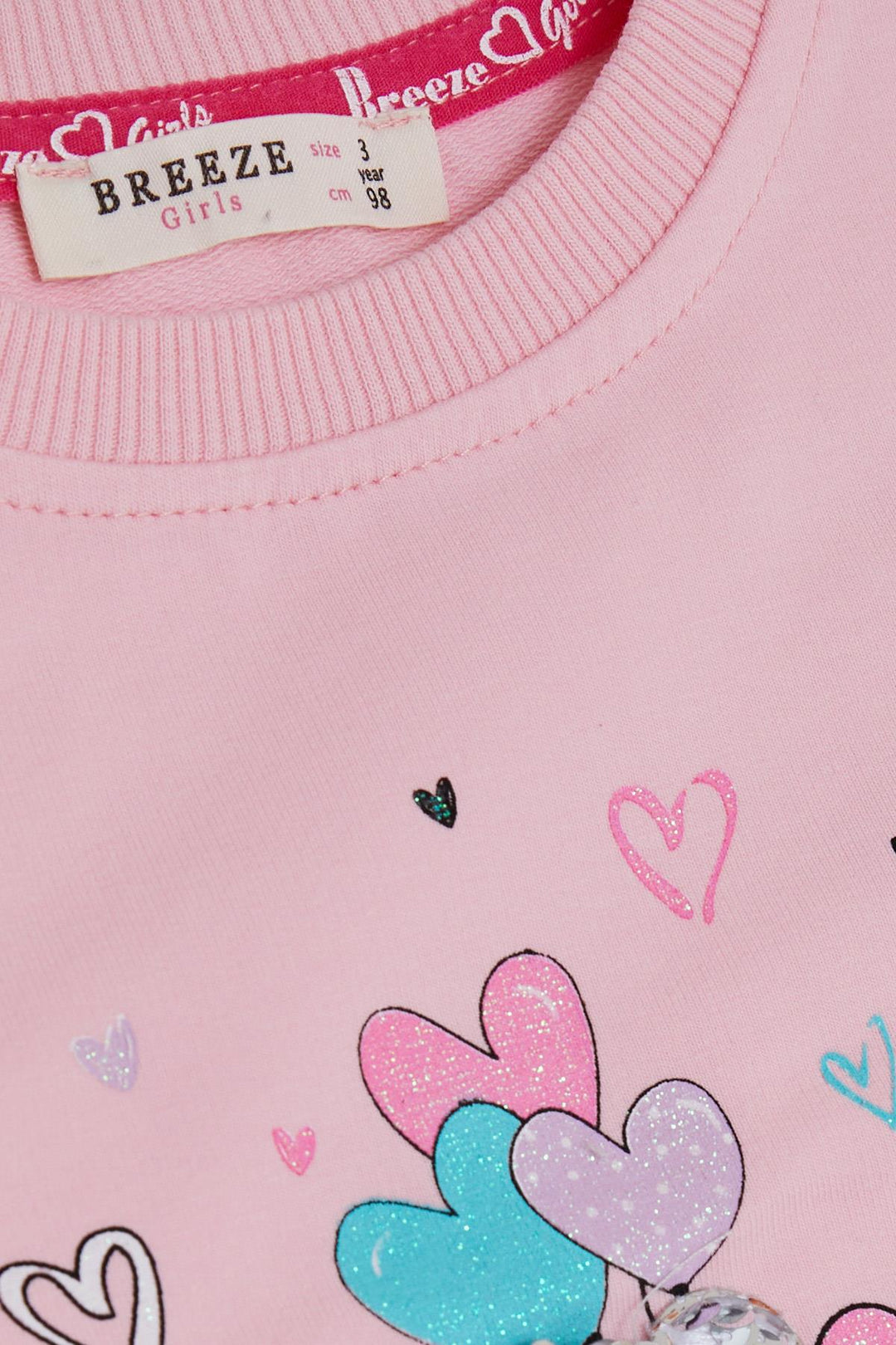 BRE Breeze Girl Child Sweatshirt with Sequined Bear Accessory and Glittery Printed Text, 1.5-5 Years, Pink - Piedras Negras