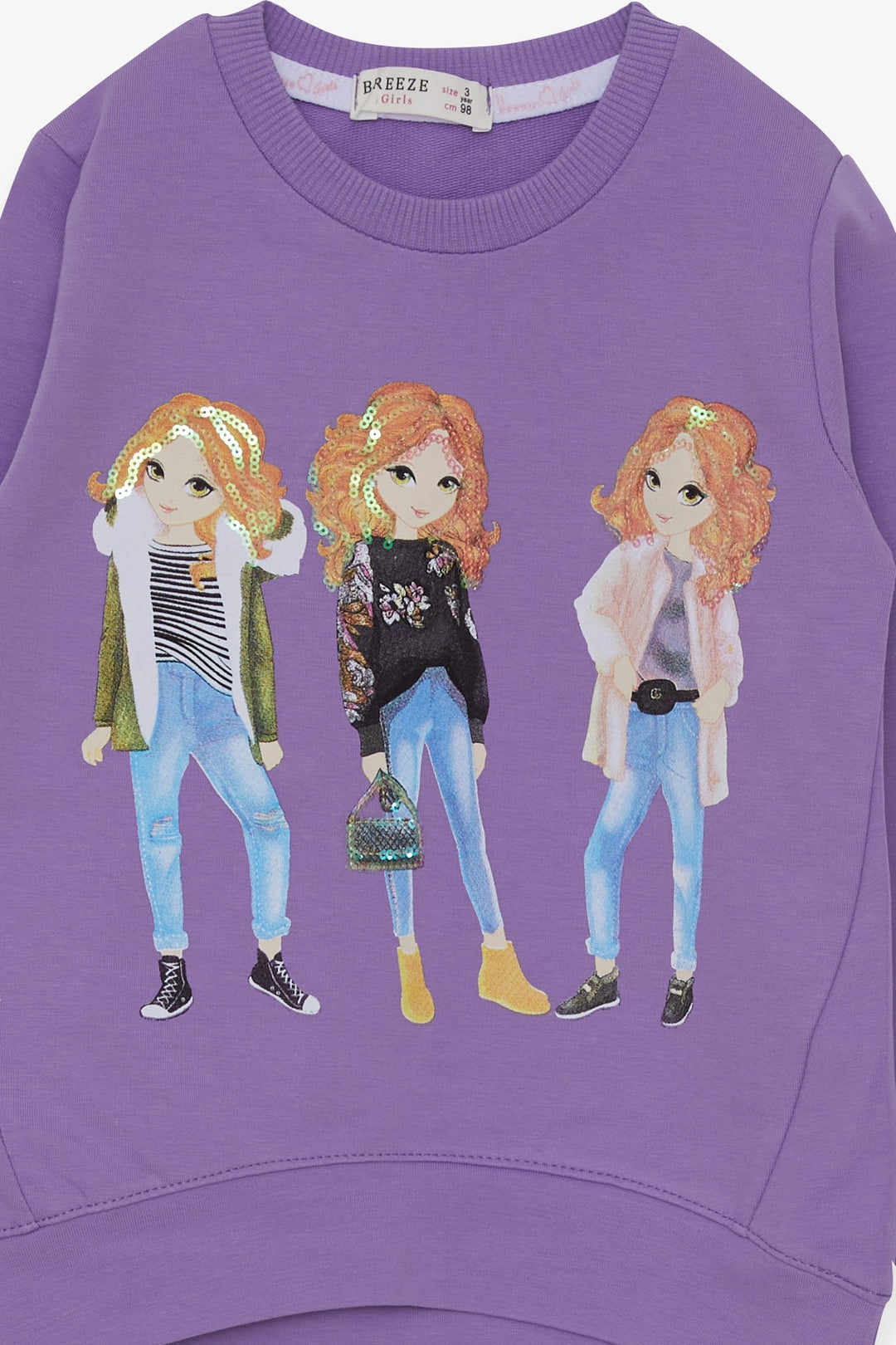 BRE Breeze Girl Child Sweatshirt Sequined Girl Printed 3-8 Years, Lilac - Alfortville