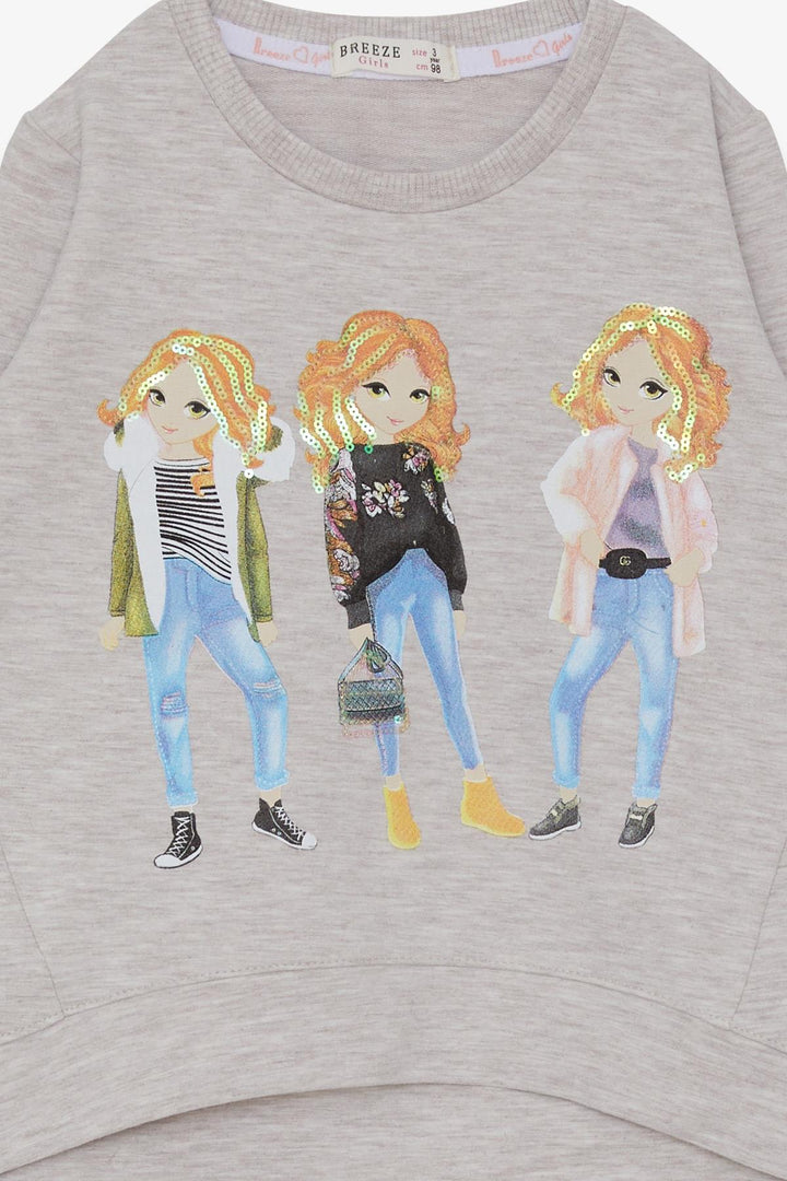 BRE Breeze Girl Child Sweatshirt Sequined Girl Printed 3-8 Years, Beige Melange - Woodbury