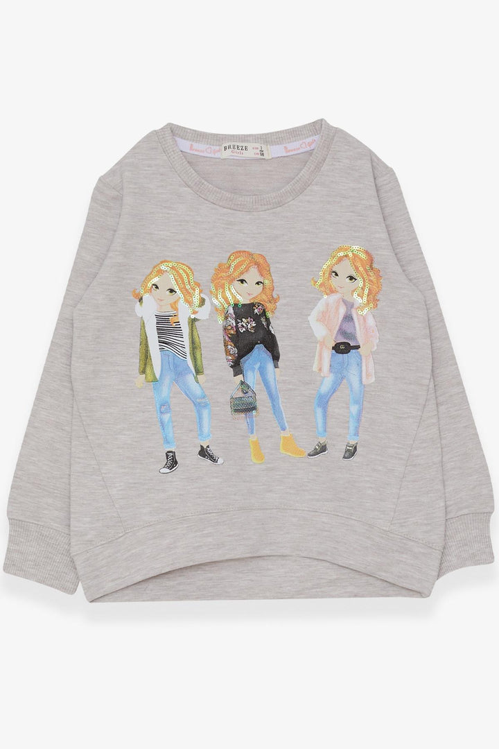 BRE Breeze Girl Child Sweatshirt Sequined Girl Printed 3-8 Years, Beige Melange - Woodbury