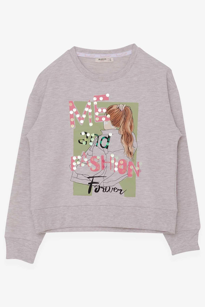 BRE Breeze Girl Child Sweatshirt Sequined Girl Printed 84 Years, Beige Melange - Puerto del Rosario