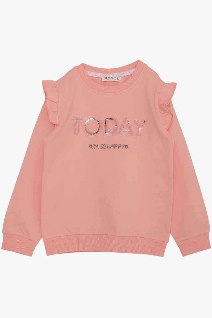 BRE Breeze Girl Child Sweatshirt Sequined Glitter Printed 3-8 Years, Salmon - Aurora
