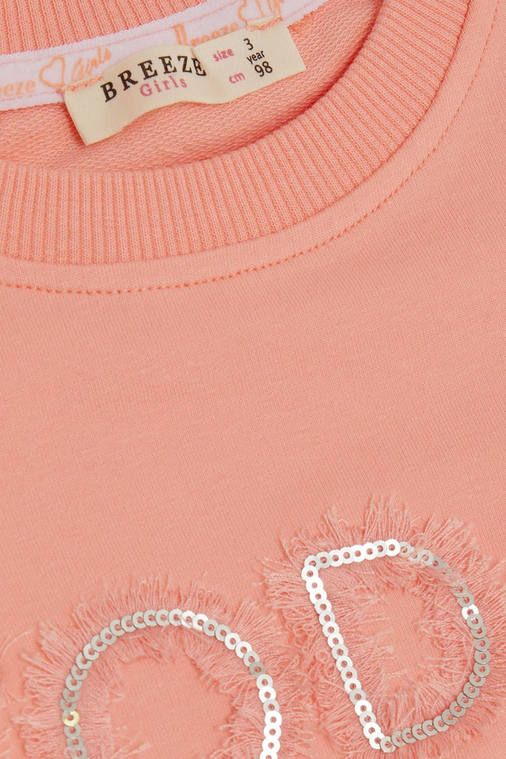 BRE Breeze Girl Child Sweatshirt Sequined Glitter Printed 3-8 Years, Salmon - Aurora