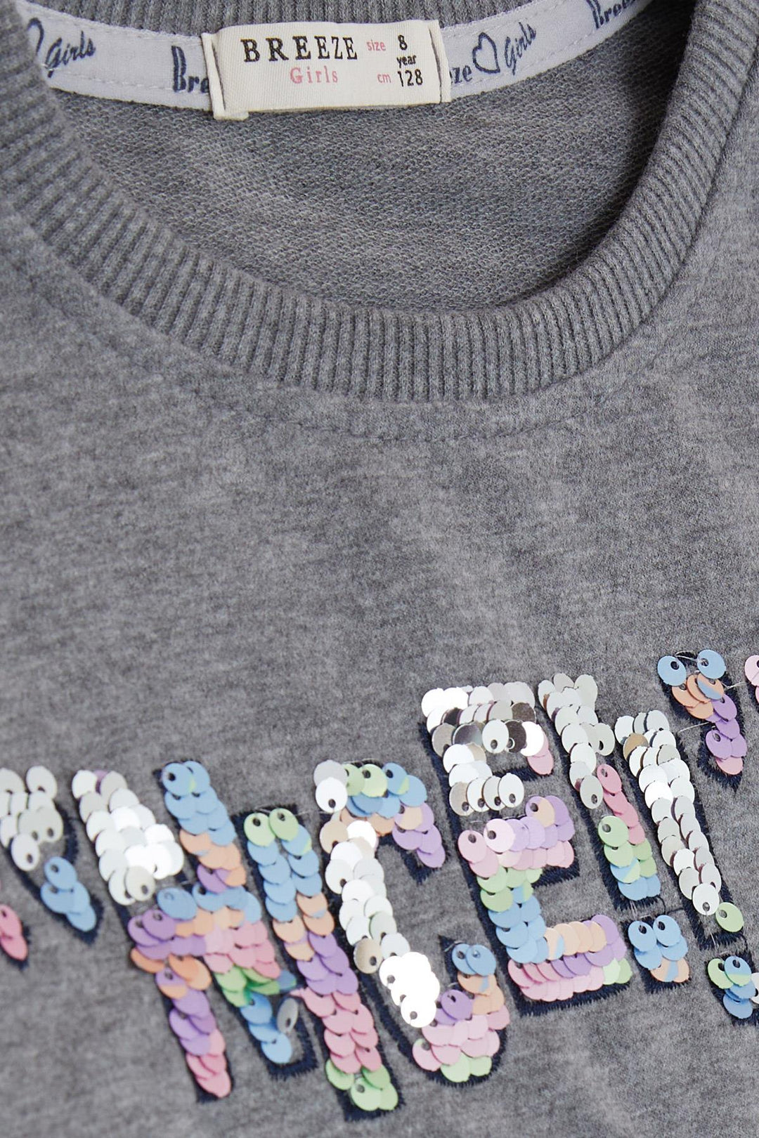 BRE Breeze Girl's Sweatshirt with Sequin Printed Writing, 84 Years, Dark Grey Melange - Everett