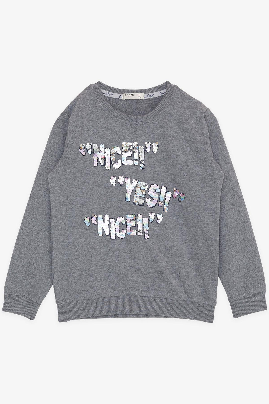 BRE Breeze Girl's Sweatshirt with Sequin Printed Writing, 84 Years, Dark Grey Melange - Everett