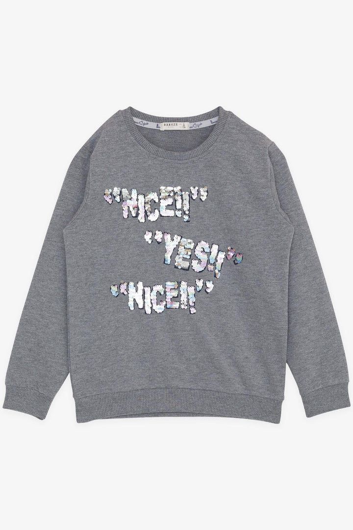 BRE Breeze Girl's Sweatshirt with Sequin Printed Writing, 84 Years, Dark Grey Melange - Everett