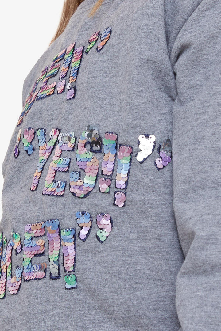 BRE Breeze Girl's Sweatshirt with Sequin Printed Writing, 84 Years, Dark Grey Melange - Everett