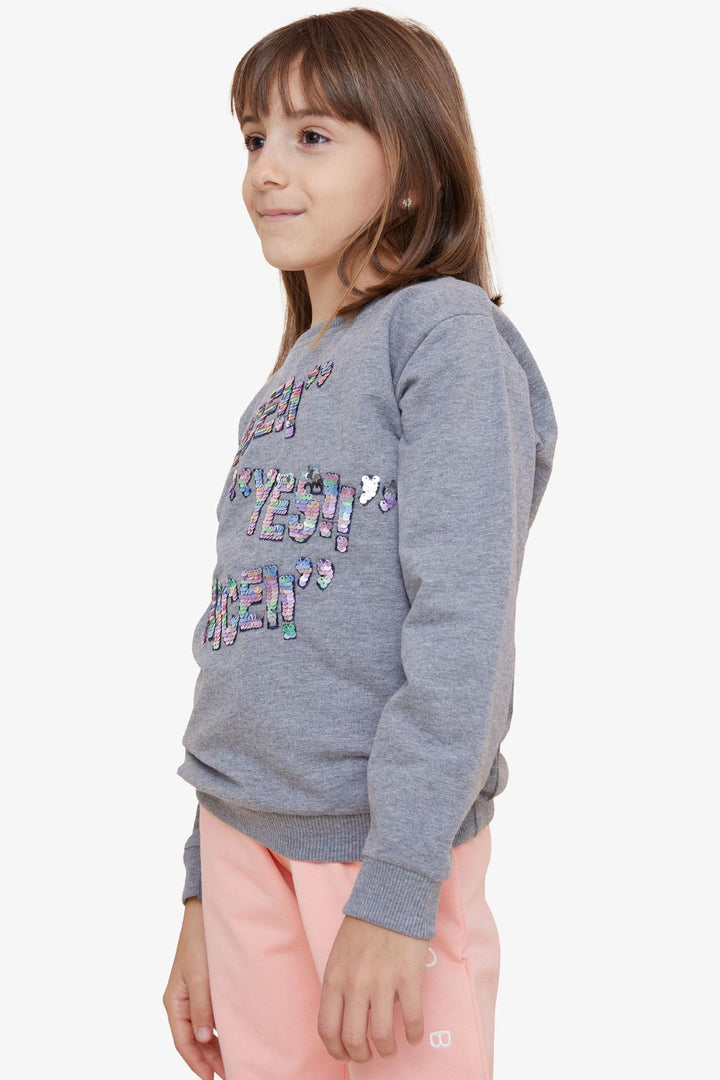 BRE Breeze Girl's Sweatshirt with Sequin Printed Writing, 84 Years, Dark Grey Melange - Everett