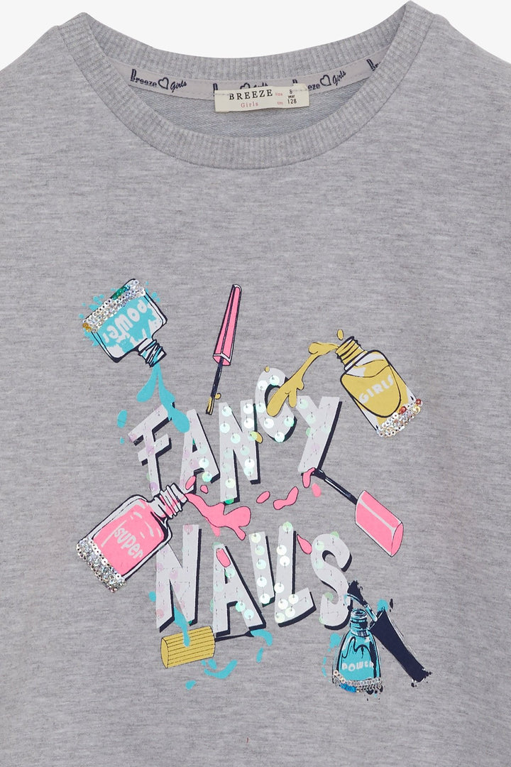 BRE Breeze Girl Child Sweatshirt طلاء أظافر ملون مطبوع 62 سنة، مزيج رمادي - أوسنابروك