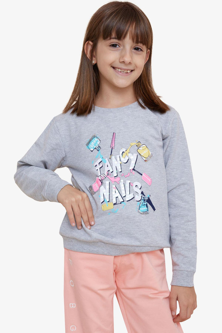 BRE Breeze Girl Child Sweatshirt طلاء أظافر ملون مطبوع 62 سنة، مزيج رمادي - أوسنابروك