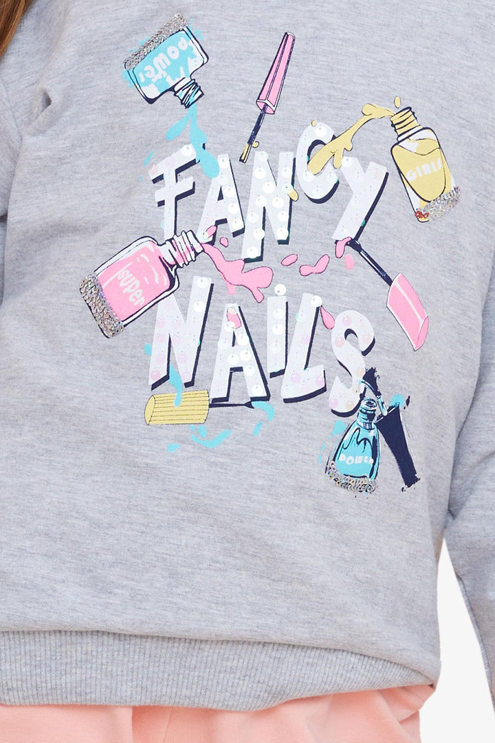 BRE Breeze Girl Child Sweatshirt طلاء أظافر ملون مطبوع 62 سنة، مزيج رمادي - أوسنابروك