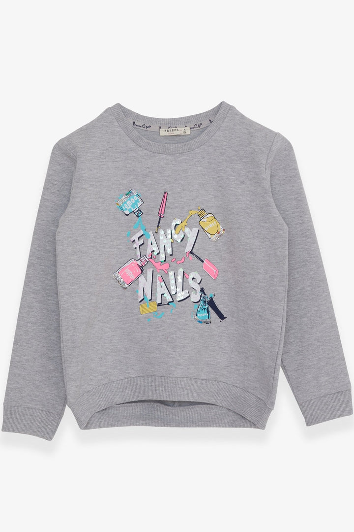BRE Breeze Girl Child Sweatshirt طلاء أظافر ملون مطبوع 62 سنة، مزيج رمادي - أوسنابروك