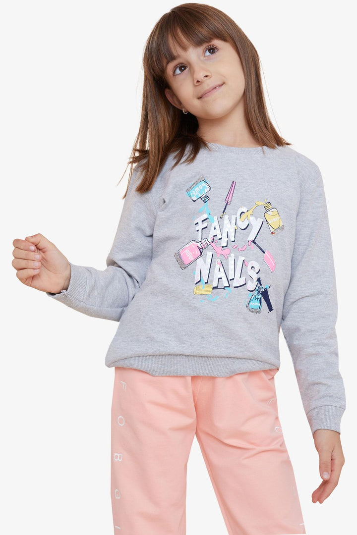 BRE Breeze Girl Child Sweatshirt طلاء أظافر ملون مطبوع 62 سنة، مزيج رمادي - أوسنابروك