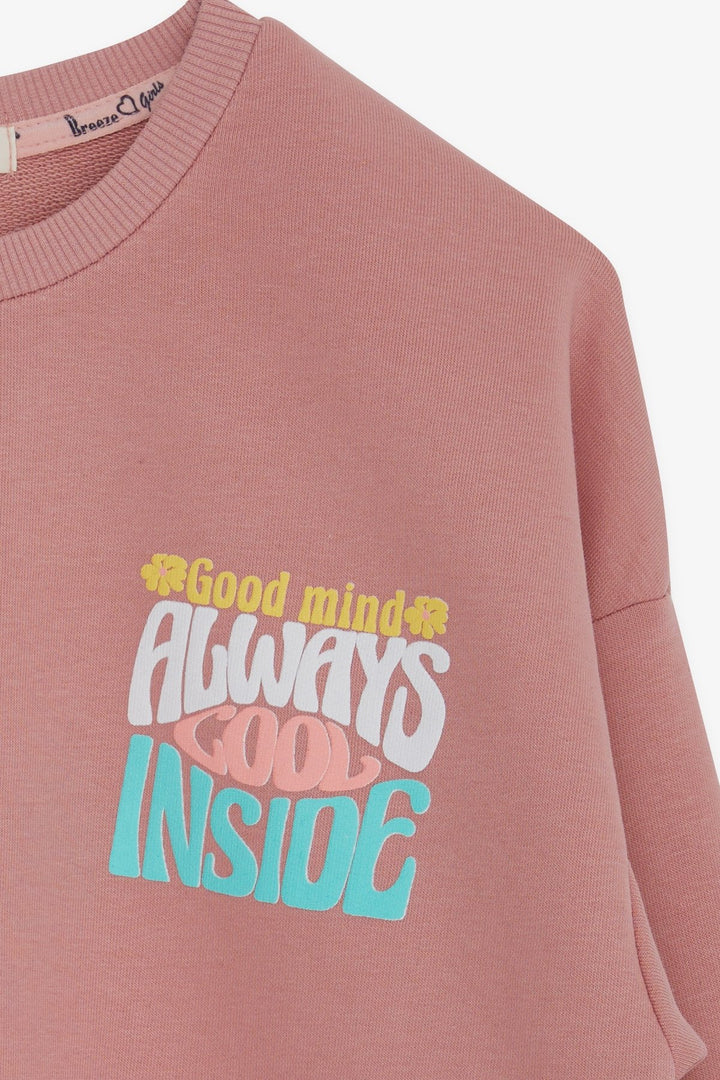 BRE Breeze Girl Sweatshirt Colorful Printed Text 84 Years, Rose Pink - Dover