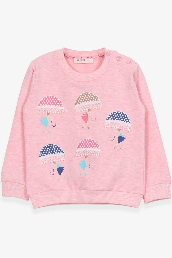 BRE Breeze Girl Child Sweatshirt with Umbrella Printed Girl 1.5-5 Years, Salmon Melange - Thunder Bay