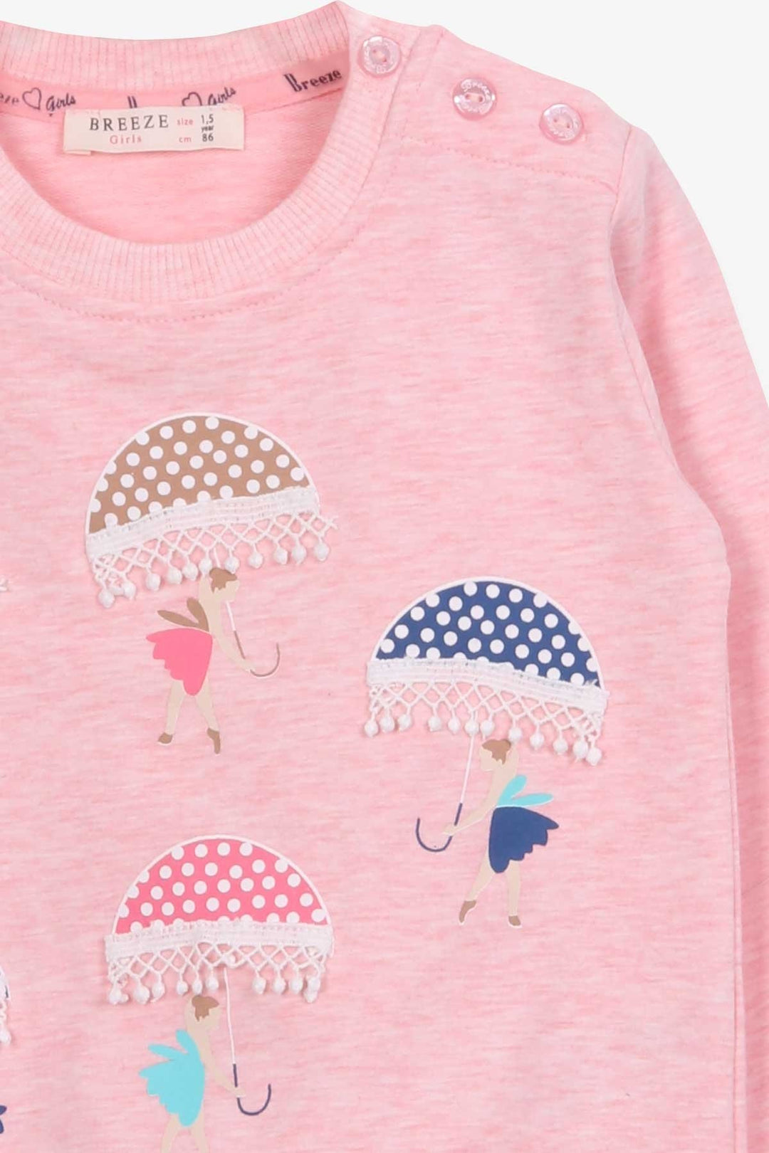 BRE Breeze Girl Child Sweatshirt with Umbrella Printed Girl 1.5-5 Years, Salmon Melange - Thunder Bay