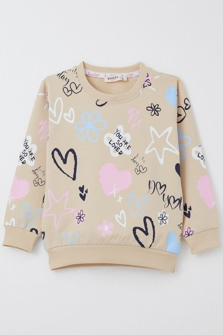 BRE Breeze Girl Child Sweatshirt Love Themed Patterned 3-8 Years, Beige - Severn