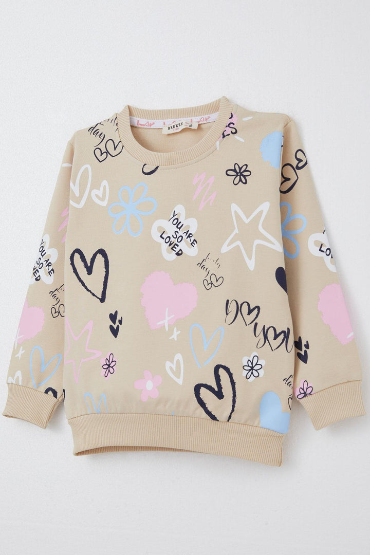 BRE Breeze Girl Child Sweatshirt Love Themed Patterned 3-8 Years, Beige - Severn