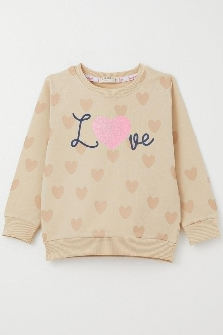 BRE Breeze Girl Child Sweatshirt Love Themed Heart Patterned 3-8 Years, Beige - Bellevue