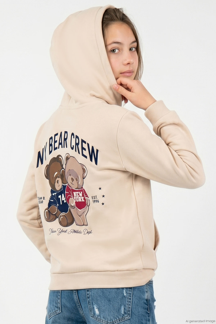 BRE Breeze Kız Çocuk Sweatshirt Sevimli Ayıcıkcıklar Baskılı Sırt Baskı Detaylı 84 Yaş , Bej - Kennewick