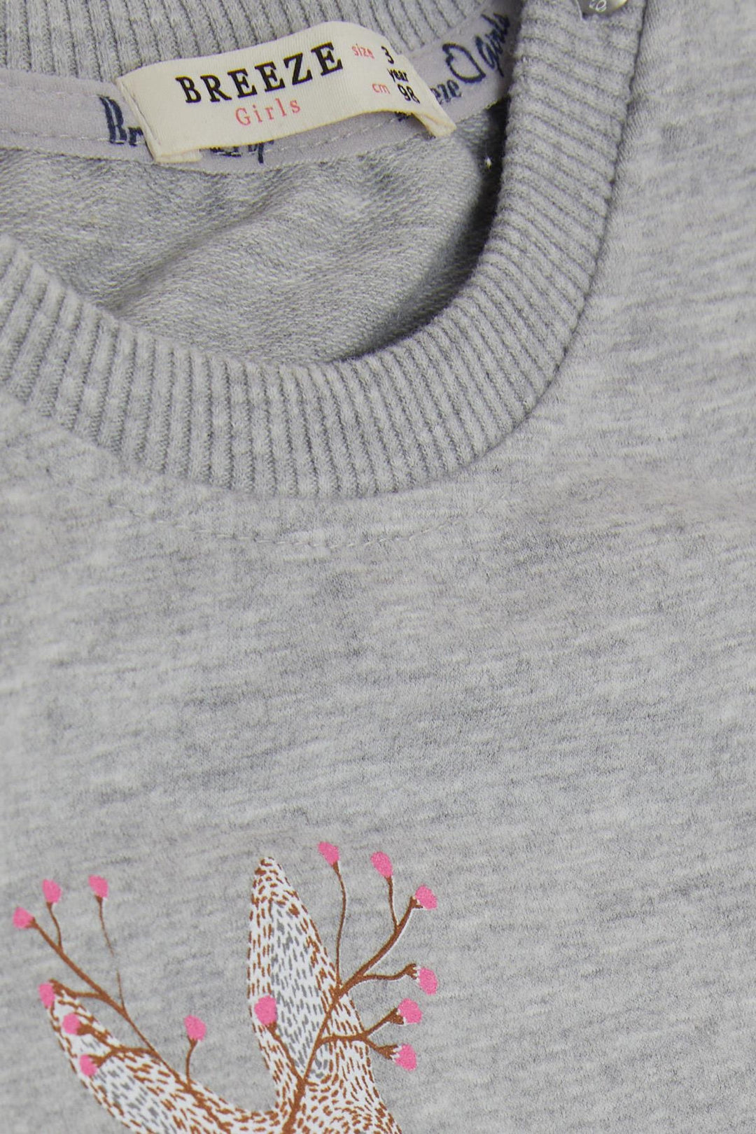 BRE Breeze Girl Child Sweatshirt Cute Gazelle Printed 1.5-5 Years, Grey Melange - Placentia