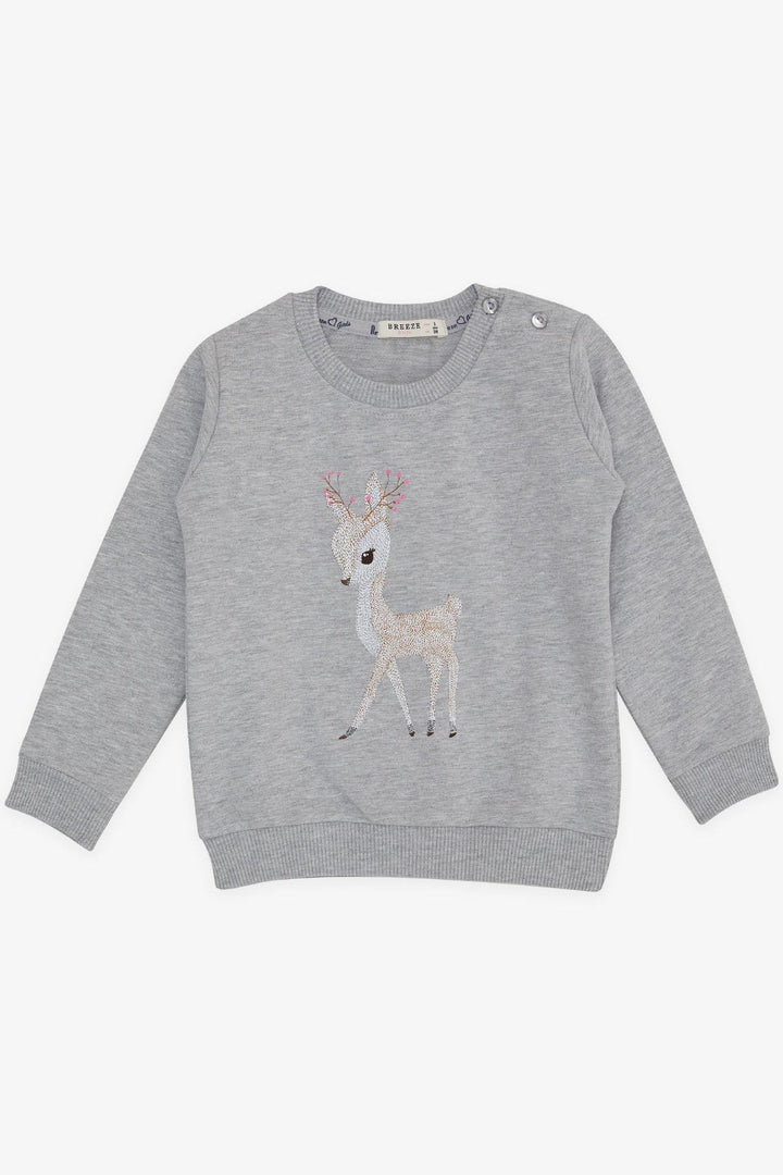 BRE Breeze Girl Child Sweatshirt Cute Gazelle Printed 1.5-5 Years, Grey Melange - Placentia