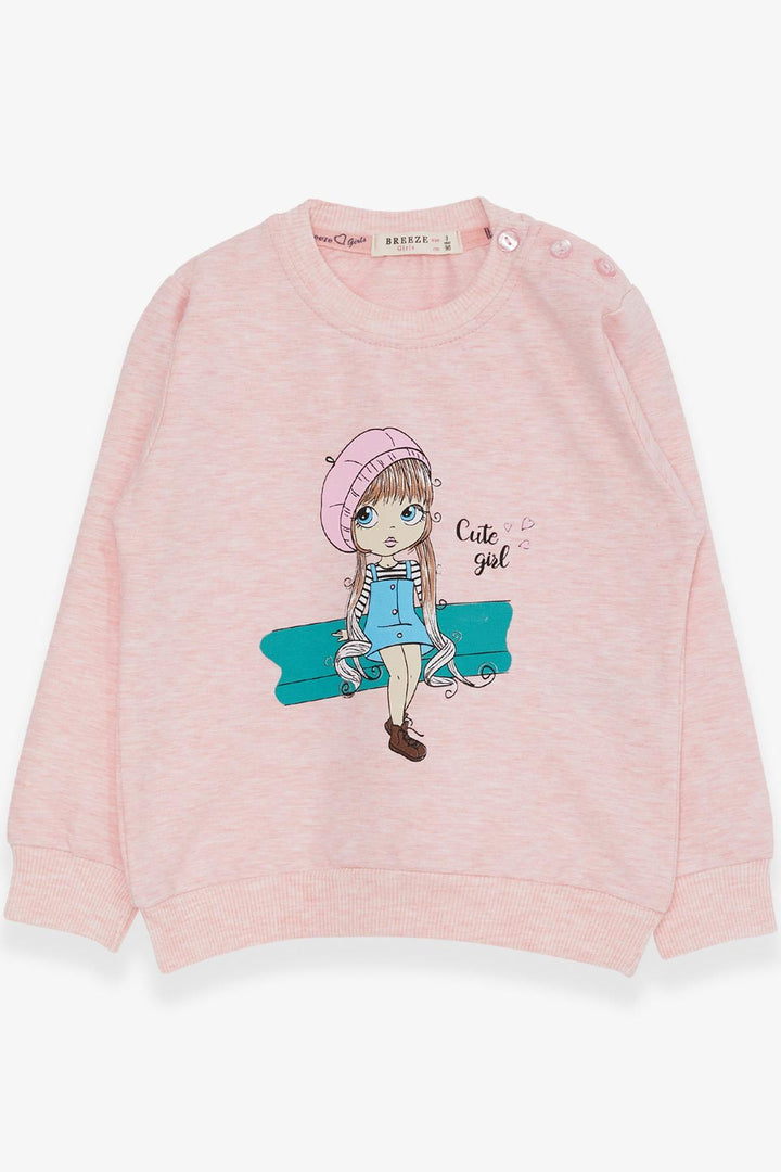 BRE Breeze Girl Child Sweatshirt Cute Girl Printed 1.5-5 Years, Salmon Melange - Ávila