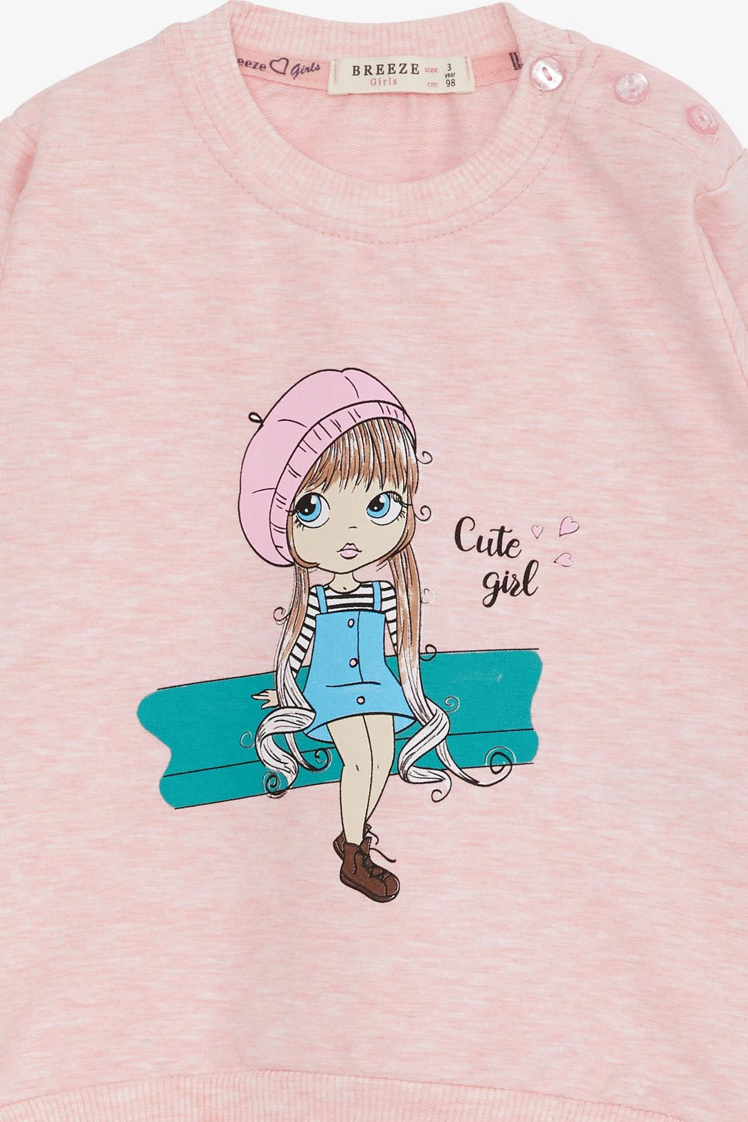 BRE Breeze Girl Child Sweatshirt Cute Girl Printed 1.5-5 Years, Salmon Melange - Ávila